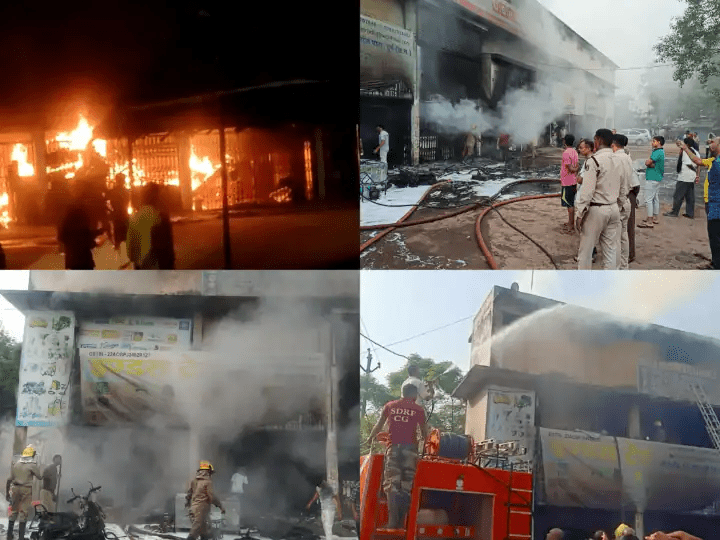 durg breaking ; CG में 4 दुकानें जलकर खाक, VIDEO:शॉर्ट सर्किट से दुकान और गोडाउन में लगी आग, करोड़ों का सामान स्वाहा